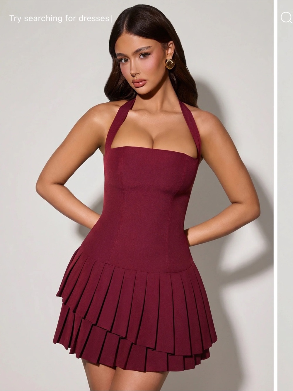 Oh Polly Rosaria layered halter neck mini dress in red wine